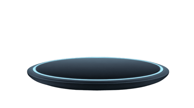 futuristico nero il giro piattaforma con raggiante blu bordo, isolato su trasparente sfondo, moderno tecnologia Schermo, minimo disegno, adatto per Prodotto vetrina o sci fi scena png