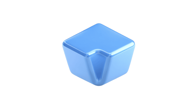 Blue geometric cube with glossy surface, modern abstract shape, isolated on transparency background, minimalistic design, 3D rendering, suitable for technology or creative concept visuals png