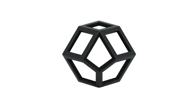 geometrisk svart trådmodell dodekaeder, modern minimalistisk polygonal form, isolerat på transparent bakgrund, abstrakt 3d strukturera för design, teknologi, eller arkitektur begrepp png