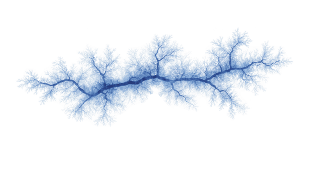 blu frattale modello astratto digitale arte intricato ramificazione struttura biologico forma somigliante fiume Rete isolato su trasparente sfondo creativo moderno decorativo design png