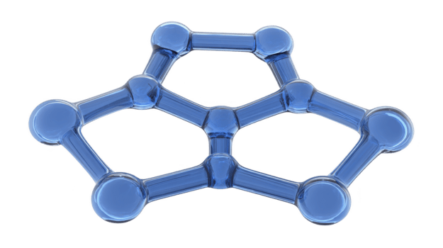 blu trasparente molecolare struttura, astratto pentagono e esagono forma, scienza concetto, chimica, futuristico, 3d rendering, isolato su trasparenza sfondo png