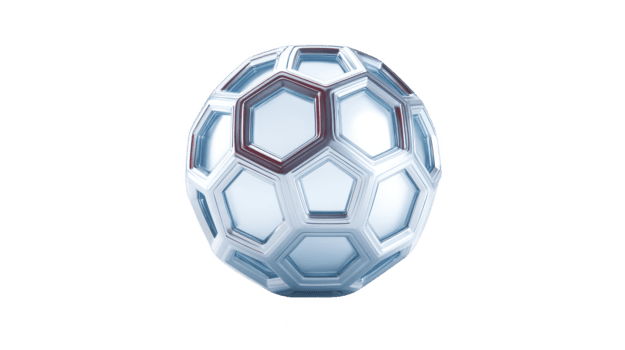 White geometric soccer ball with hexagonal and pentagonal patterns, modern design, isolated on transparent background, clean and minimalistic style png