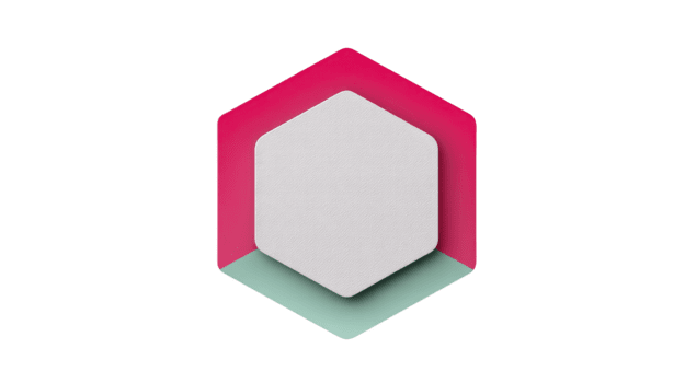 White hexagon shape centered on layered pink and green hexagonal background, minimal geometric design, modern abstract style, clean and simple composition png