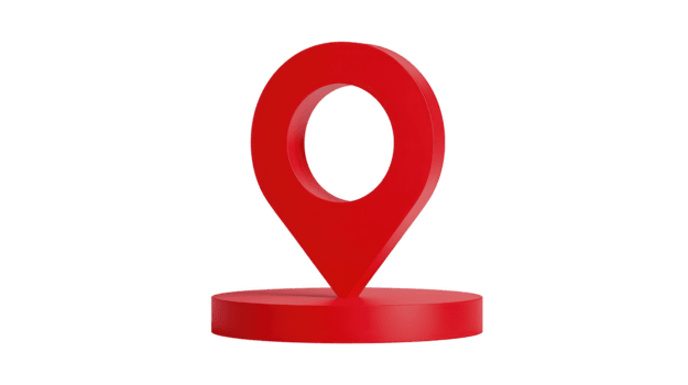 Red location pin icon on round base symbolizing navigation map marker or destination point isolated on transparency background modern minimal style useful for travel GPS or direction concepts png