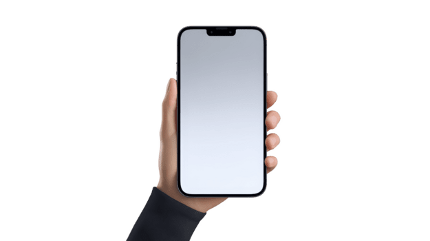 mano Tenere moderno smartphone con vuoto schermo isolato trasparente sfondo tecnologia concetto modello per App design digitale dispositivo comunicazione minimo stile realistico verticale orientamento png