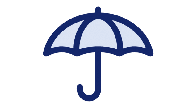 blå och vit paraply ikon med böjd hantera, enkel platt design, isolerat på transparent bakgrund, symboliserar skydd, regn, och väder, lämplig för digital använda sig av png