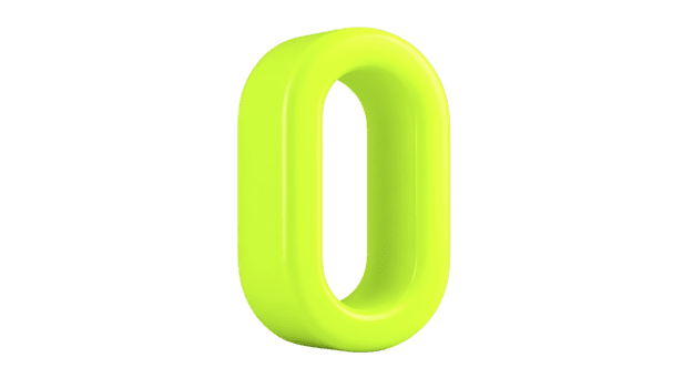 Neon yellow number zero, 3D rendering, bold font, isolated on transparent background, modern style, playful and vibrant design, suitable for digital graphics and creative projects png