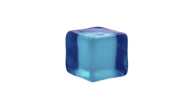 blu ghiaccio cubo trasparente isolato su trasparenza sfondo lucido superficie freddo rinfrescante pulito minimo piazza forma realistico stile freddo tono congelato singolo oggetto avvicinamento png