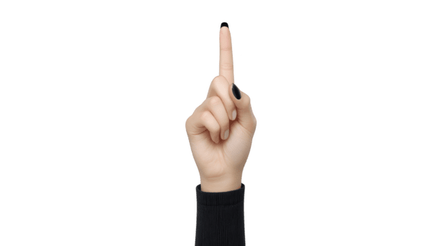 Hand with fair skin tone pointing upward, index finger extended, isolated on transparency background, gesture symbolizing attention, direction, or number one, neutral expression png