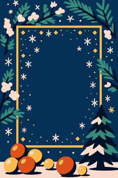 Dark Blue Festive Frame with Evergreen Branches and Tangerines for New Year vector