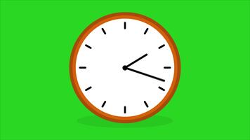enkel analog klocka på 15 minuter isolerat på grön bakgrund och rörelse design. video
