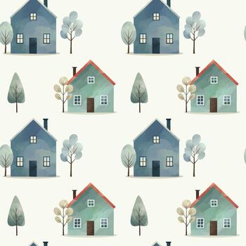 Pattern of colorful houses and trees vector