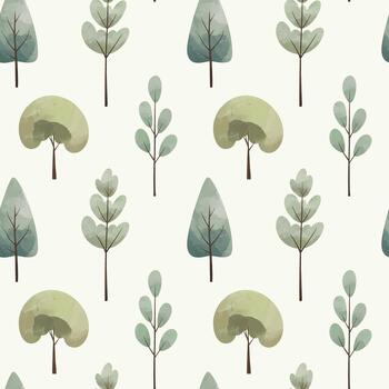 sin costura modelo con pastel nórdico arboles acuarela bosque antecedentes para naturaleza diseño. amable bosque vector