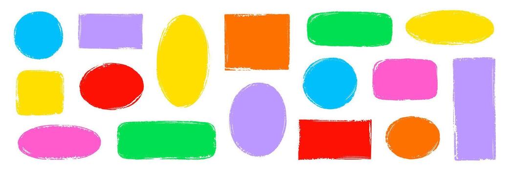 Brush frame rough rectangle box shape set. Text box frame rough grunge square, oval paint shape element. Hand drawn texture grunge brush rectangle, circle round text border. vector