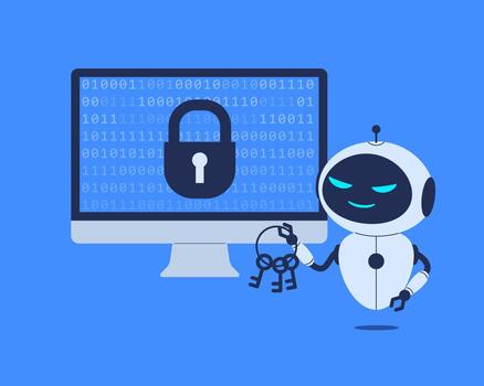 ai robot con cifrado llaves. ilustración para la seguridad cibernética conciencia, artículos, presentaciones vector