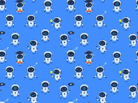 Flat style seamless pattern with robots. illustration for web design, textile, backgrounds vector