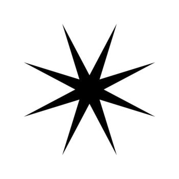 black eight point starburst icon on white background. Minimal sharp star shape illustration for logo, badge, sticker, highlight and graphic design element. vector