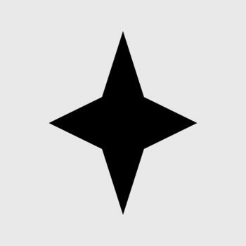 black four point star icon on light grey background. Minimal geometric sparkle shape illustration for ui highlight, logo, badge, sticker and graphic design element. vector