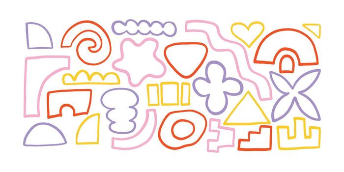 resumen garabatear brillante formas colección colocar. sencillo línea forma libre, asimétrico gota. mano dibujado de moda básico cifras. líquido orgánico curva forma cifra. resumen burbuja, ondulado suave diferente forma. vector