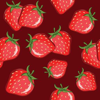 sin costura modelo con maduro, rojo fresas con un verde cola en un rojo fondo, para textiles, embalaje y digital diseño vector