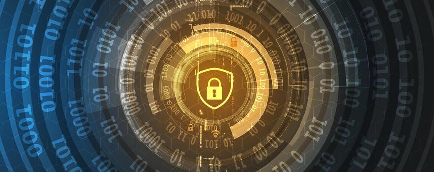 un circular imagen de un digital bloquear con un digital código vector