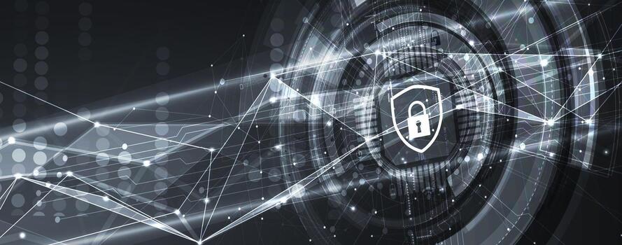 un digital imagen de un computadora con un proteger en eso vector