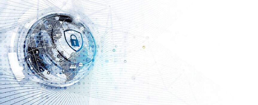 un futurista imagen de un computadora con un seguridad símbolo vector