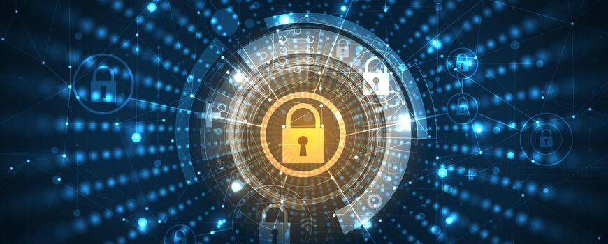 seguridad concepto con candado en azul antecedentes vector