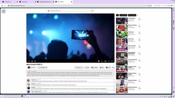 Internet player interface with users commenting on music concert. Digital streaming website UI showing online channel featuring recorded audio gig performance DJ setlist video