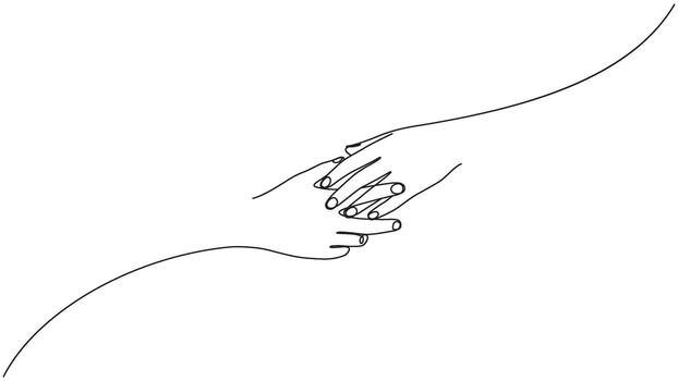 Minimalist Line Drawing of Two Hands Reaching Out to Each Other Expressing Connection and Support vector