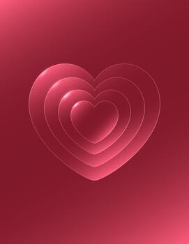 Layered hearts in soft pink tones on a deep red background for romantic themes vector