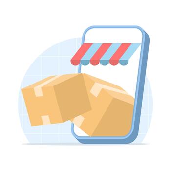 Illustration showing product delivery with handheld tracking device and mobile tracking icons, symbolizing online delivery, logistics solutions, and shipment monitoring. vector