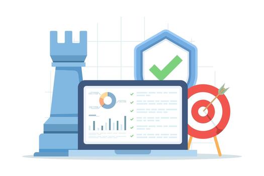 illustration of ROI with financial investment analysis, marketing performance, and secure deposits, symbolizing data-driven strategy and financial protection. vector