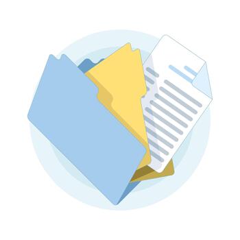 Open folder icon with documents, representing document organization and protection, file management, and data security in a clean flat design illustration. vector