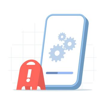 System update process with loading bar on smartphone. New version installation, performance enhancement, and software maintenance concept in modern style. vector