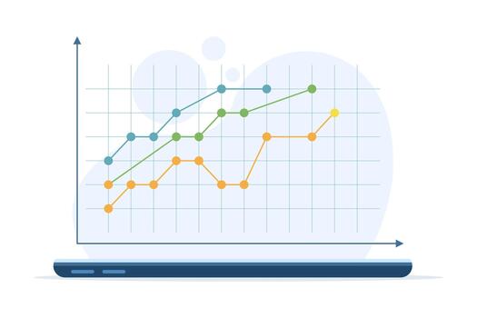 illustration of financial growth showing a computer device with business charts on an isolated background, symbolizing digital marketing strategy and online performance. vector