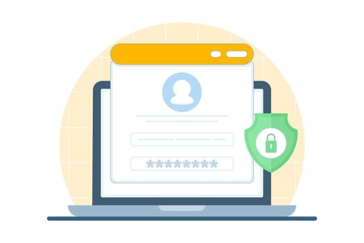 Illustration showing a secure login screen, symbolizing user authentication, account security, and safe access to online services and applications. vector