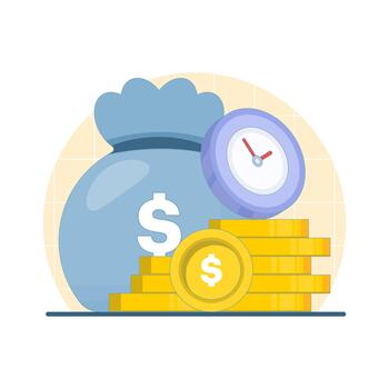Illustration of a clock with money, representing the time is money concept, financial planning, budgeting, and management of business resources. vector