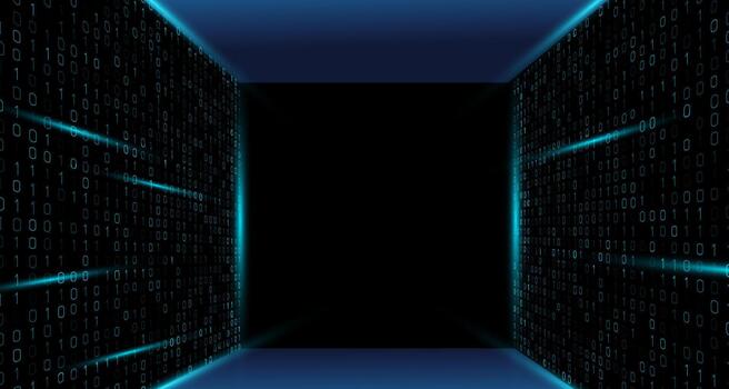 digital túnel con binario código 0, 1 futurista tecnología antecedentes vector