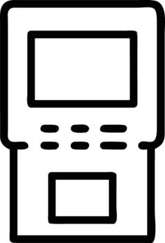 Stylized black and white icon representing a banking automated teller machine with screen and keypad vector