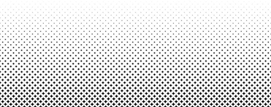 Fading stars shape gradient pattern. Abstract sparkles gradation background. Back and white spark halftone wallpaper for graphic design, poster, medical banner. Transition patern bg vector