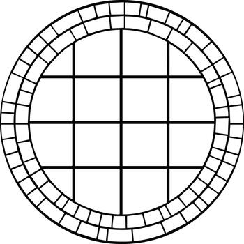 circular ventana marco ilustración con cuadrícula líneas y ladrillo frontera diseño para arquitectónico gráfico recursos y construcción proyectos vector