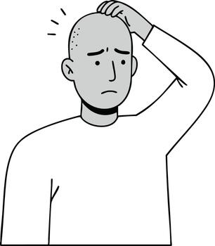 calvo hombre rascarse cabeza confuso expresión ilustración con sencillo línea Arte estilo vector