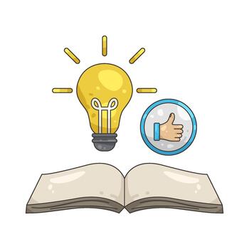 Illustration of Idea Generation with Book and Lightbulb vector