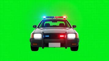 polis bil med blinkande lampor på en grön skärm bakgrund symboliserar lag tillämpning och nödsituation svar skapande en känsla av brådskande karaktär och auktoritet för använda sig av i produktion och visuell effekter video