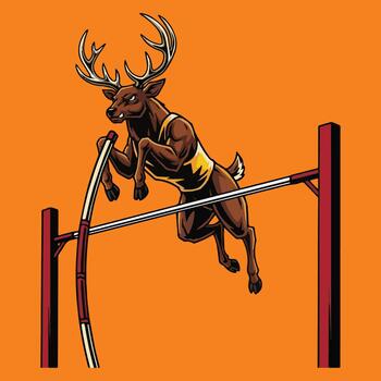 Dynamic cartoon illustration of a deer athlete pole vaulting with strength and agility vector