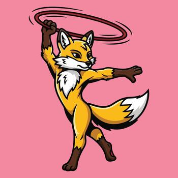 Dynamic cartoon fox mascot swinging a lasso, ready for action on a vibrant background vector