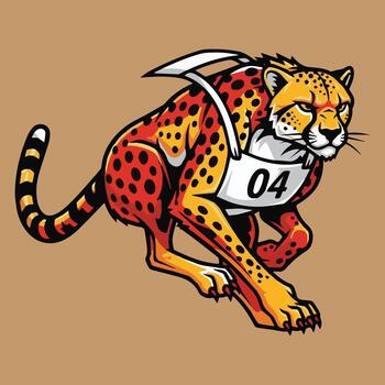 Dynamic Cheetah Mascot Sprinting in a Race Illustration with Numbered Bib vector