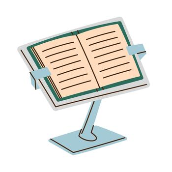 Flat cartoon illustration of simple book stand for reading and study, practical desk accessory, calm educational mood for school materials, workspace graphics and learning projects vector