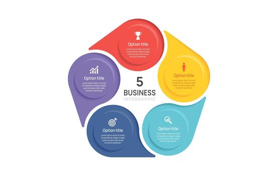 5 Option Circular Business Infographic with Icons and label design. flow chart presentations. vector